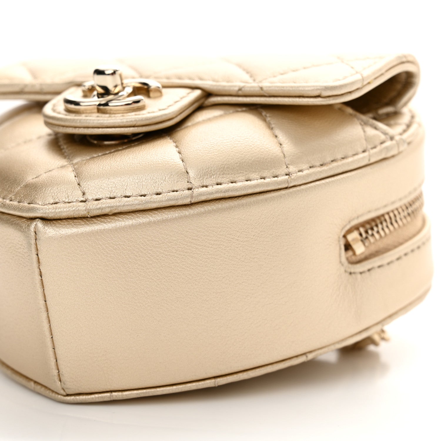 Chanel Metallic Lambskin Quilted CC In Love Heart Waist Belt Bag With Chain Gold 10 of 11