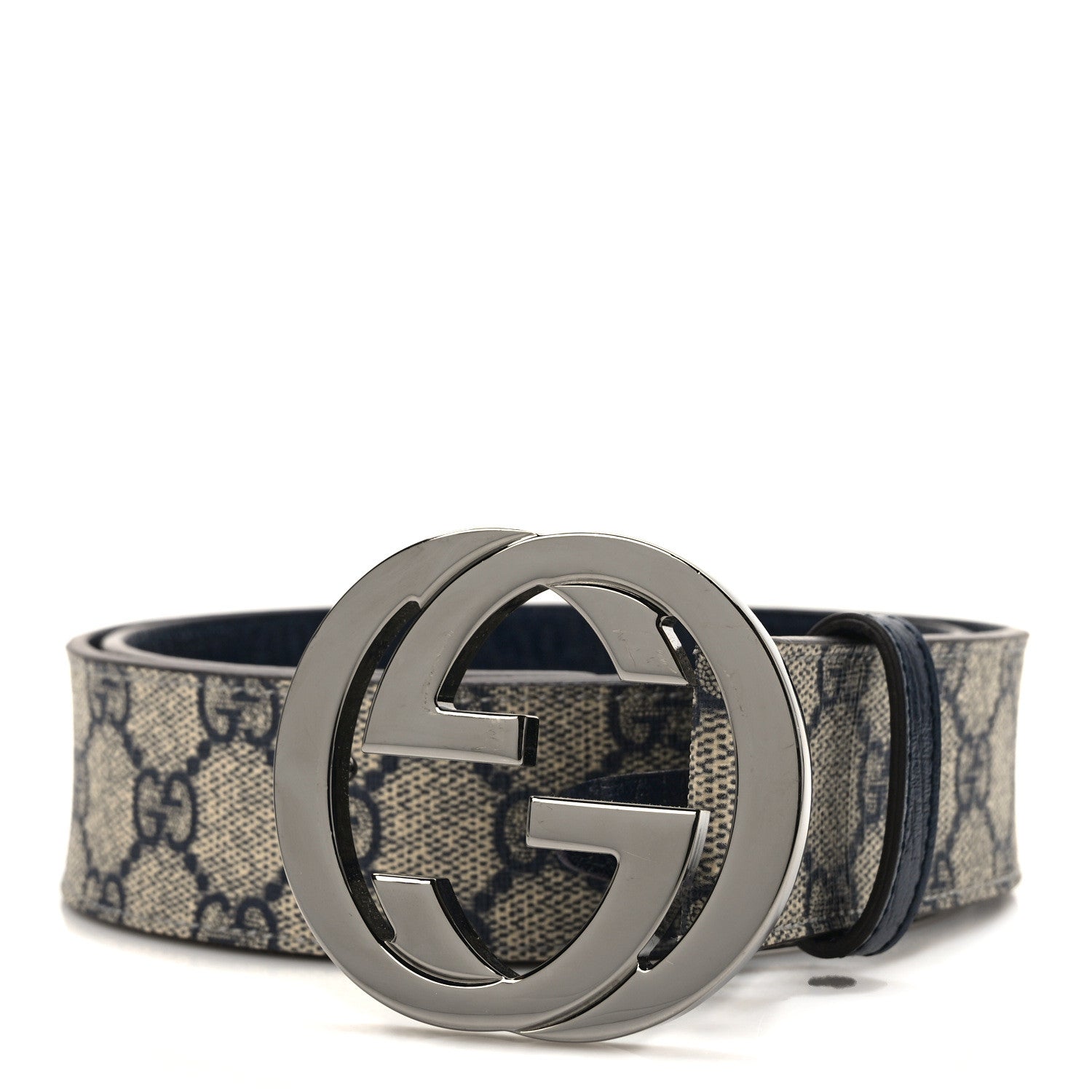 Gucci GG Supreme Monogram Selleria Calfskin Interlocking G 40mm Belt 80 32 Navy 1 of 4
