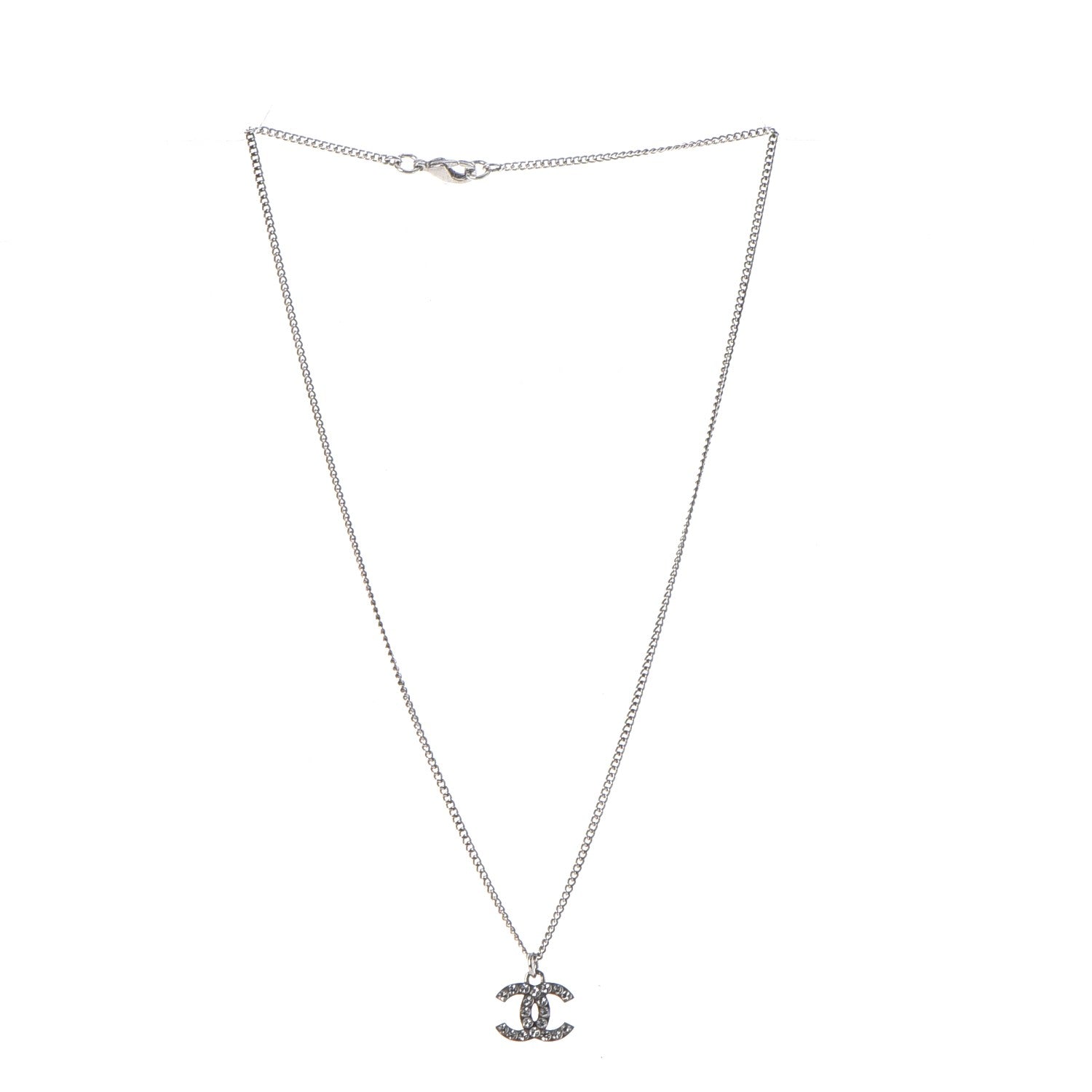Chanel Crystal Timeless CC Necklace Silver 3 of 7