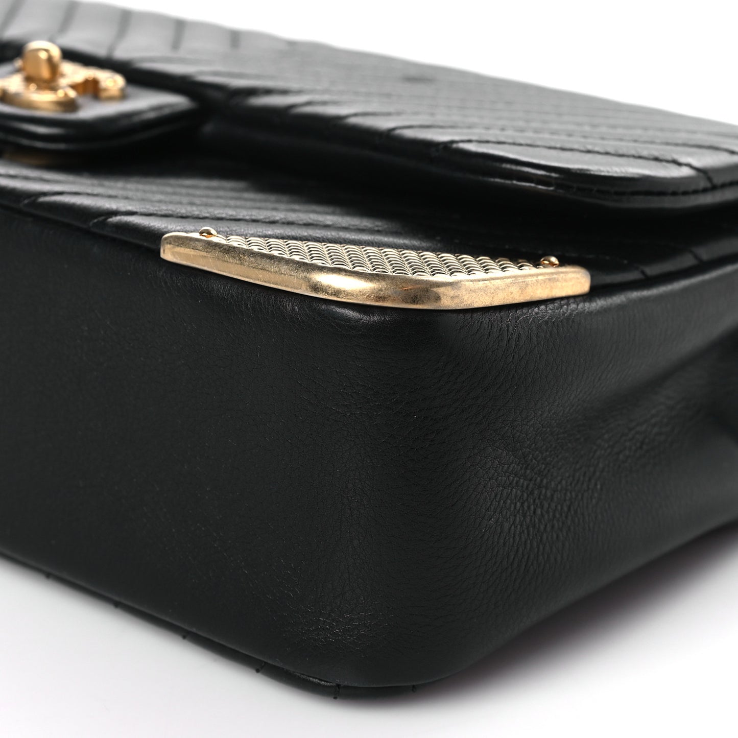 Calfskin Chevron Quilted Rock The Corner Flap Black