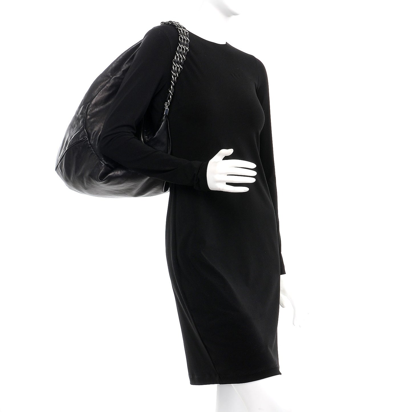 Lambskin Large Rock and Chain Hobo Black