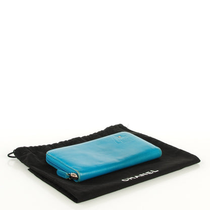 Chanel Goatskin Embossed Jacket Zip Around Wallet Blue 4 of 8