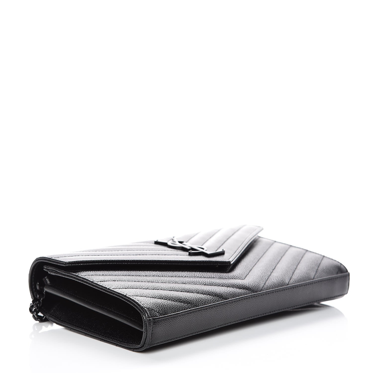 Saint Laurent Grain De Poudre Matelasse Chevron Monogram Chain Wallet Black 4 of 10