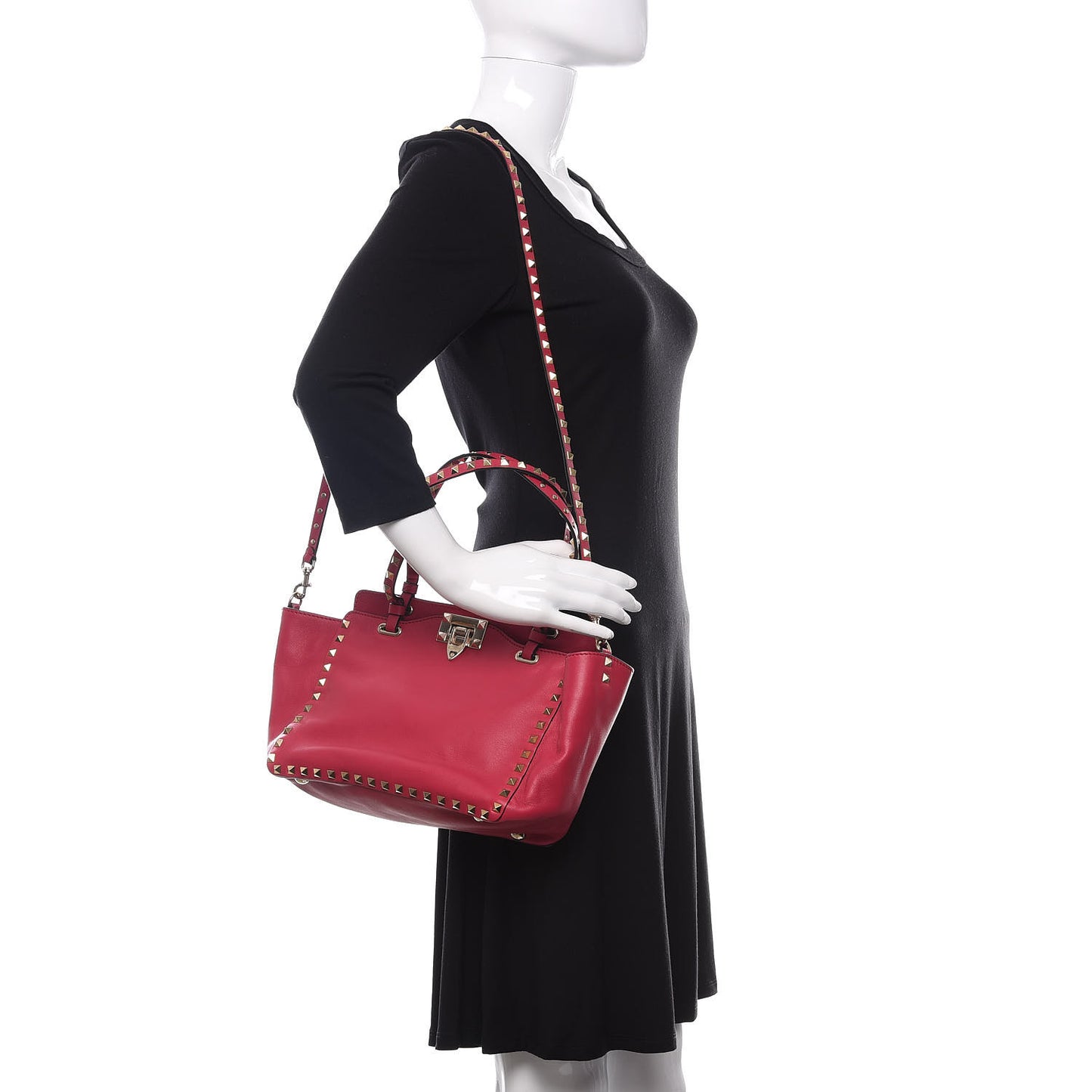 Vitello Small Rockstud Tote Fuchsia