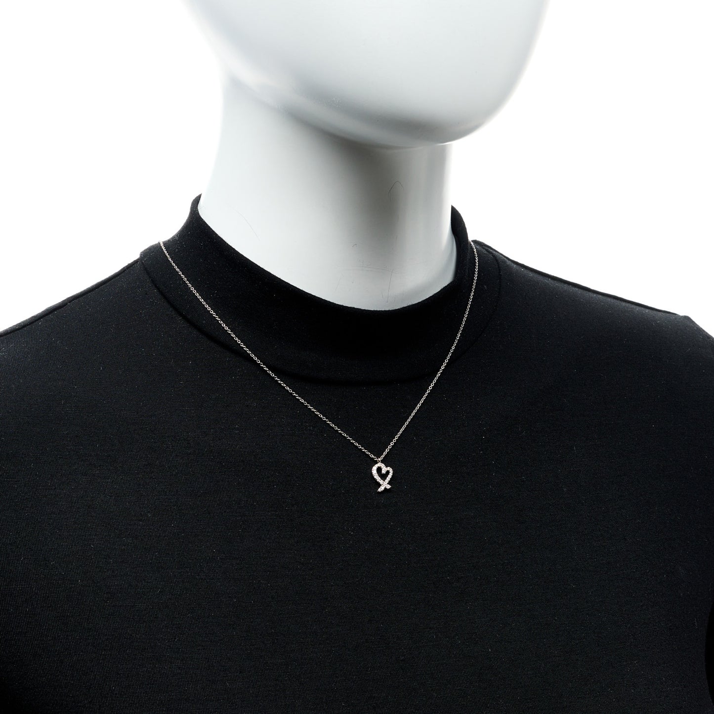 18K White Gold Diamond Mini Paloma Picasso Loving Heart Pendant Necklace