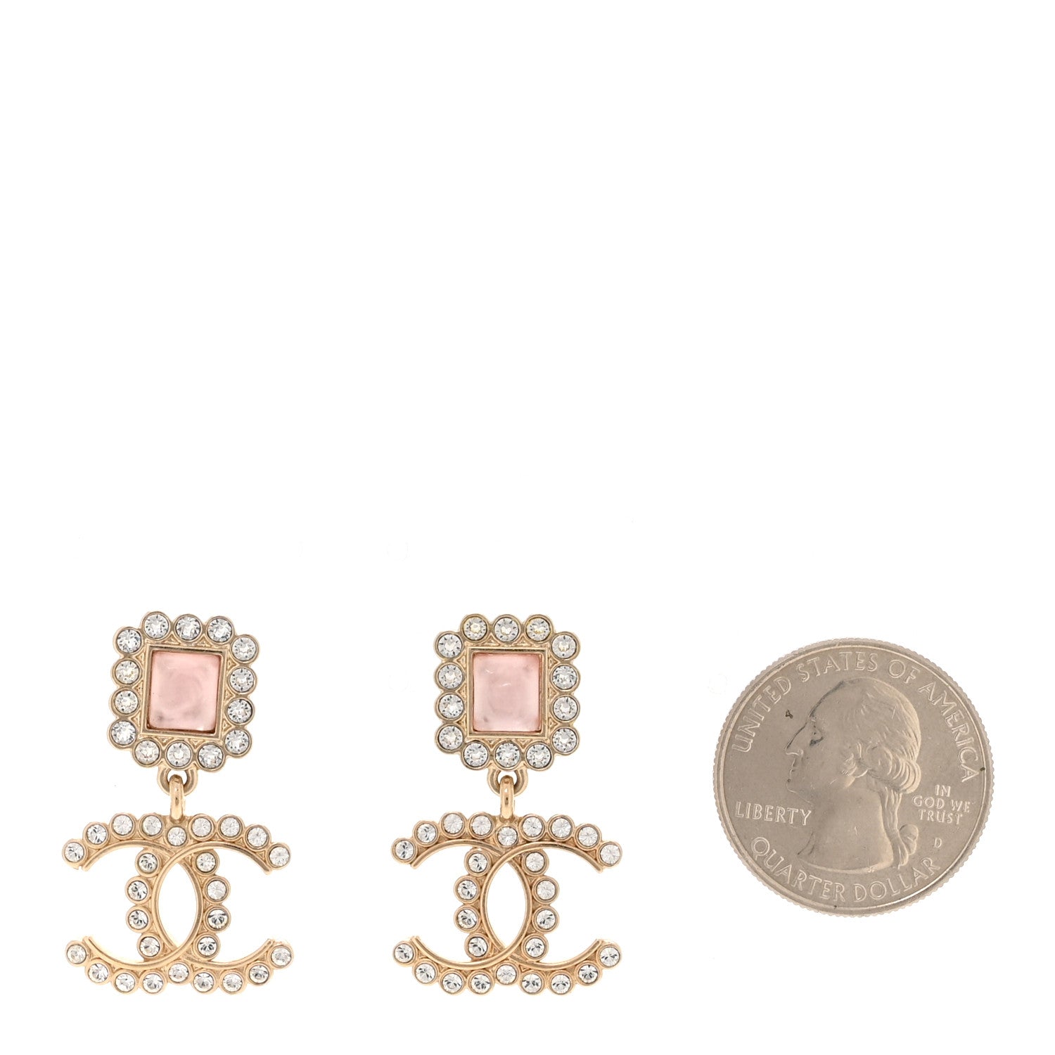 Chanel Crystal Pearl CC Drop Earrings Pink Gold 2 of 5