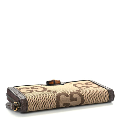 Gucci Monogram Jumbo GG Textured Dollar Calfskin Diana Zip Around Continental Wallet Camel Ebony New Acero 4 of 8