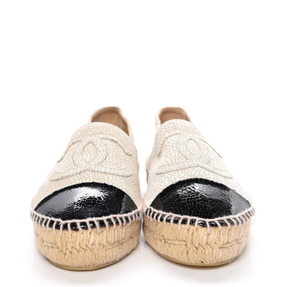 Chanel Crackled Calfskin Espadrilles 38 Beige Black 3 of 12