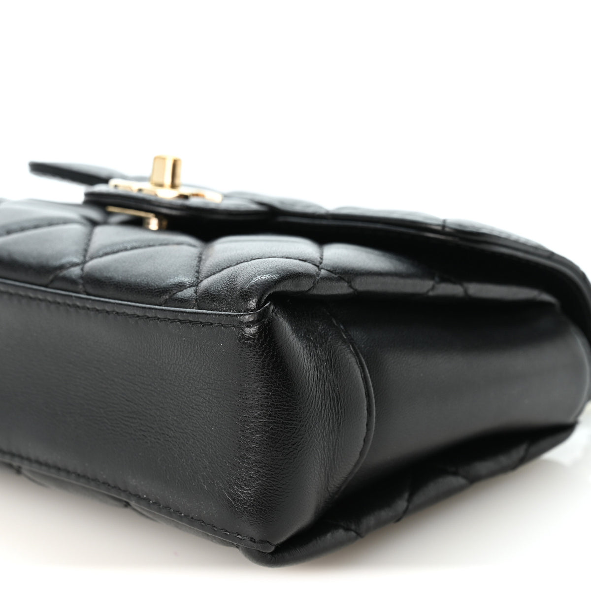Lambskin Quilted Mini Top Handle Square Flap Black