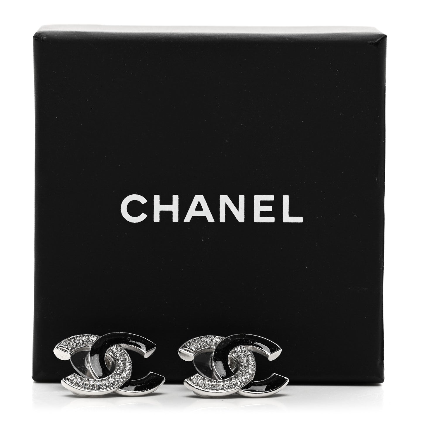 Crystal Enamel CC Earrings Silver Black
