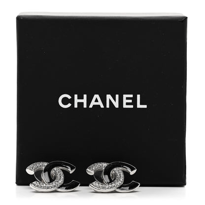 Chanel Crystal Enamel CC Earrings Silver Black 5 of 5
