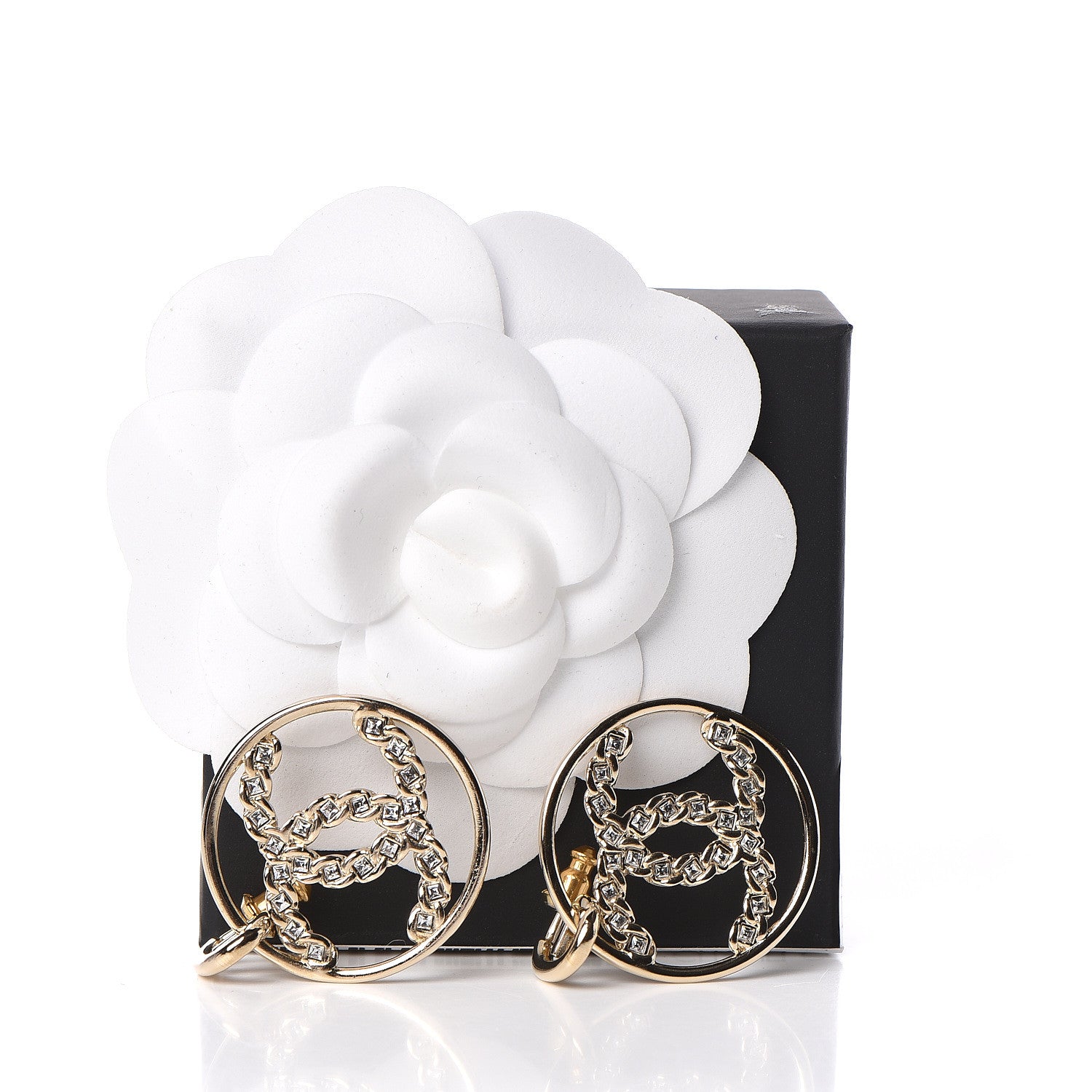 Chanel Crystal Chain Strass CC Drop Earrings Gold 5 of 5