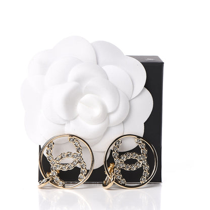 Chanel Crystal Chain Strass CC Drop Earrings Gold 5 of 5