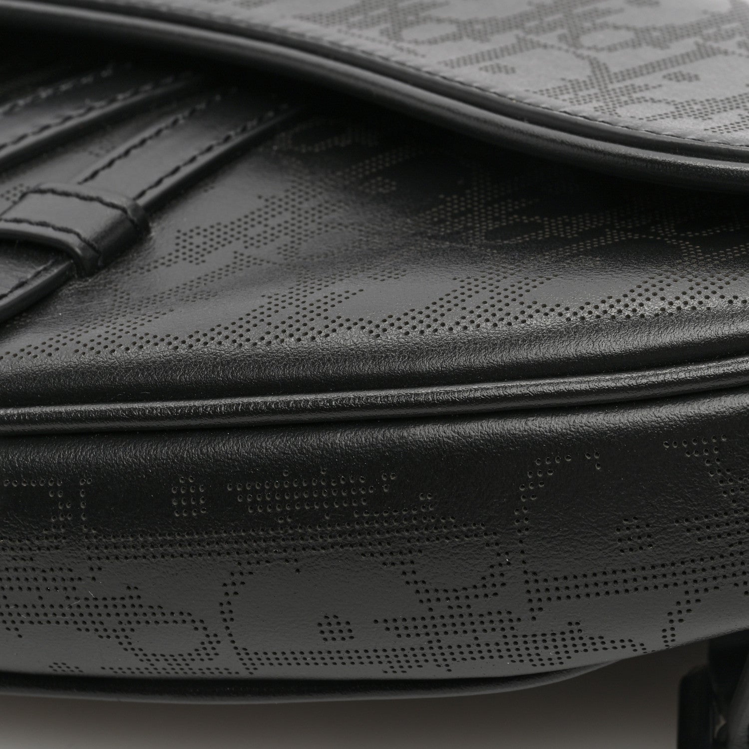 Christian Dior Calfskin Perforated Oblique Galaxy Mens Saddle Bag Black 8 of 8