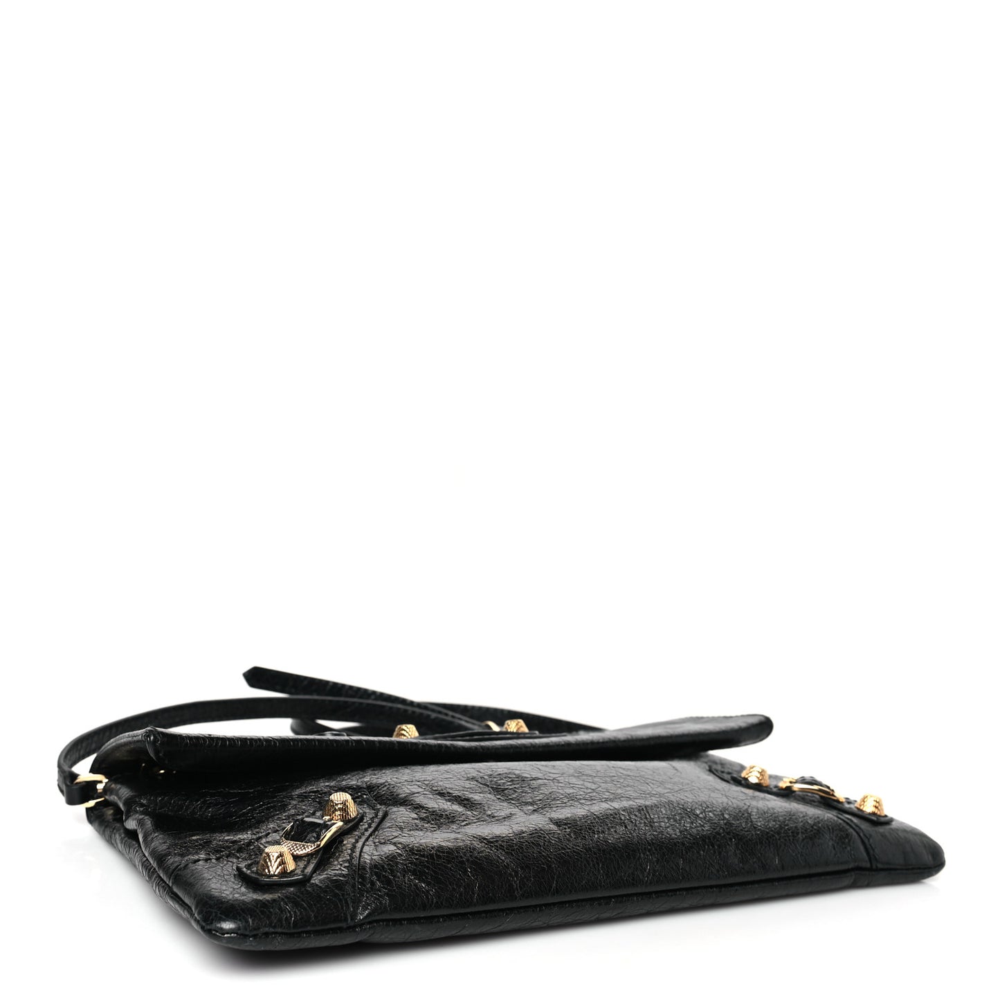 Agneau Giant 12 Gold Hardware Envelope Strap Clutch Black