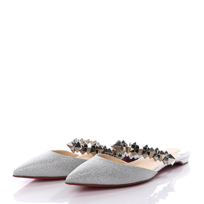 Christian Louboutin Mini Glitter Planet Choc Flat Mules 37.5 Silver 2 of 9