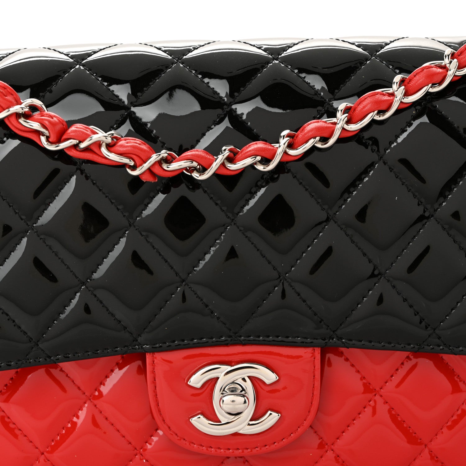 Chanel Patent Calfskin Quilted Bi-Color Medium Double Flap Black Red 8 of 10