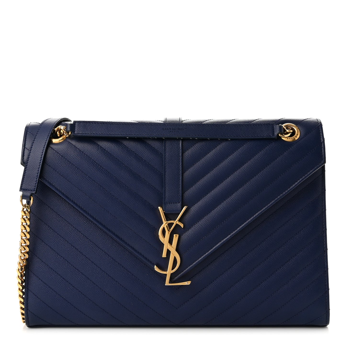 Grain De Poudre Matelasse Chevron Large Monogram Satchel Navy Blue