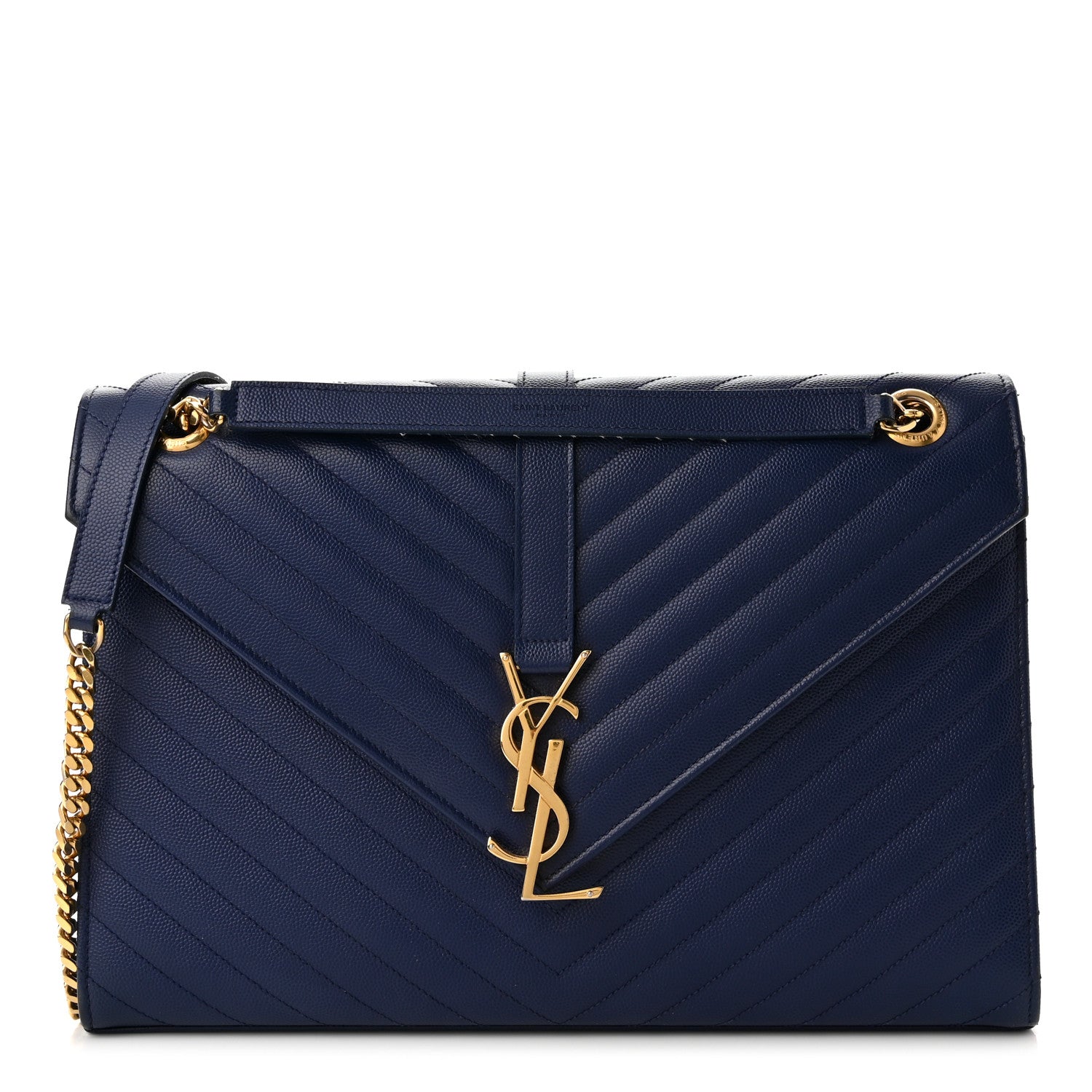 Saint Laurent Grain De Poudre Matelasse Chevron Large Monogram Satchel Navy Blue 1 of 10
