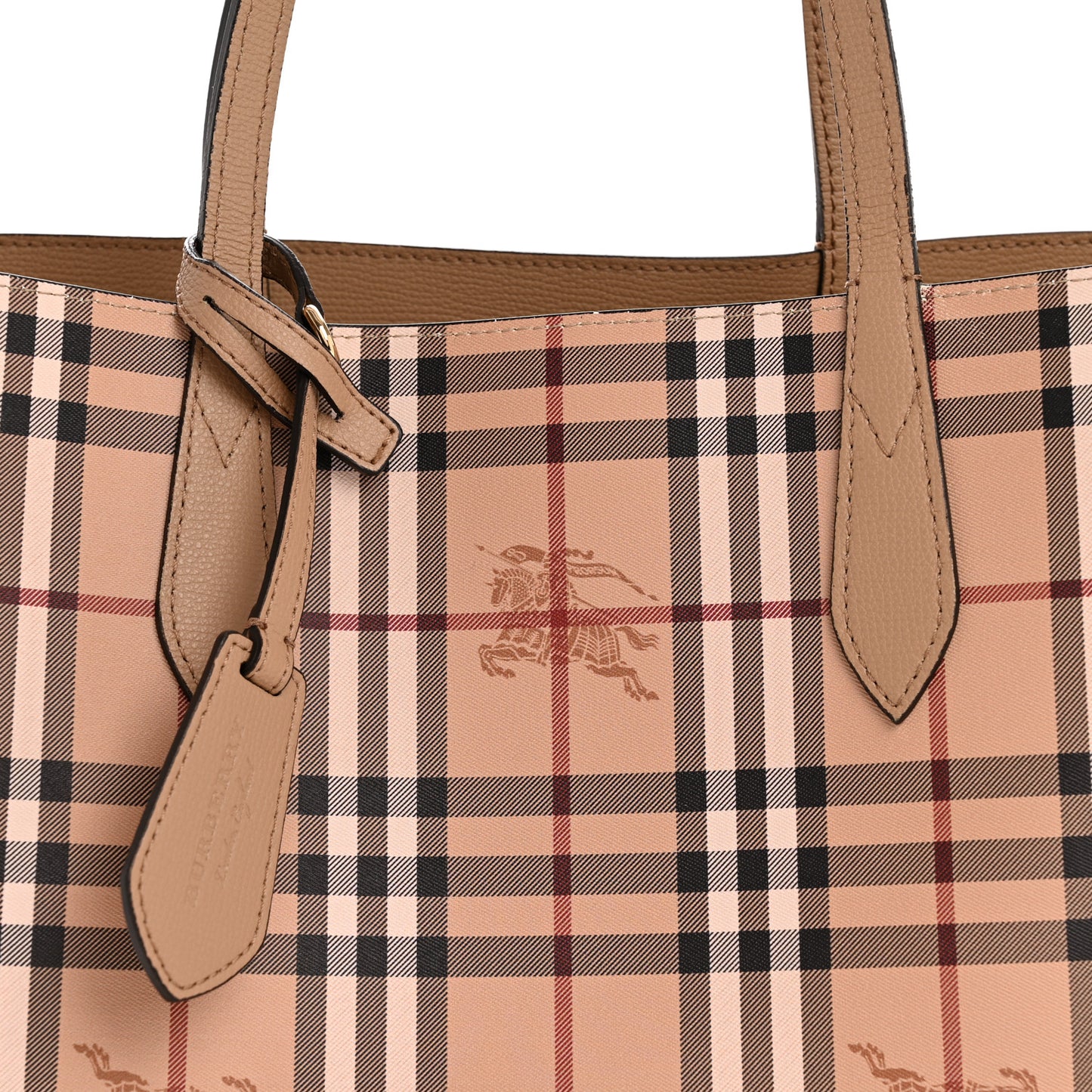 Grainy Calfskin Haymarket Check Medium Reversible Tote Camel