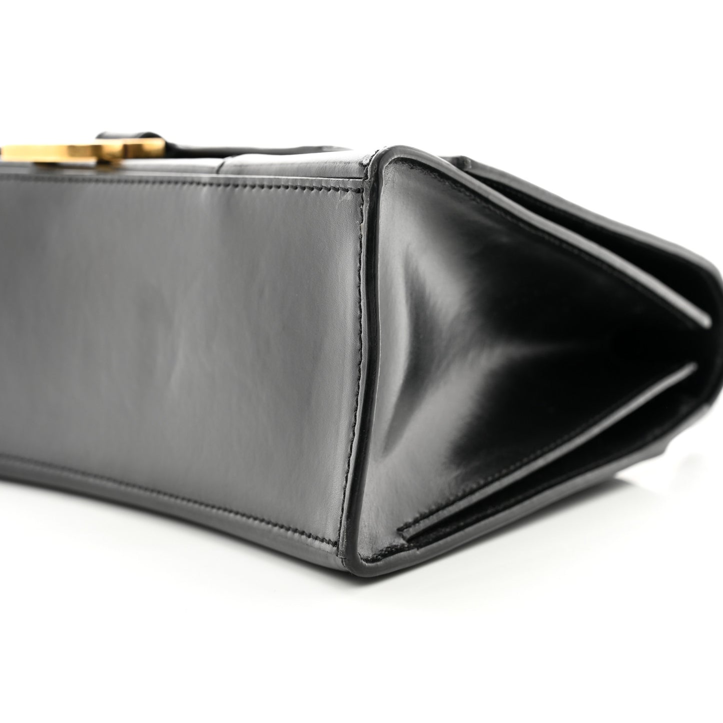 Shiny Box Calfskin Medium Hourglass Top Handle Bag Black
