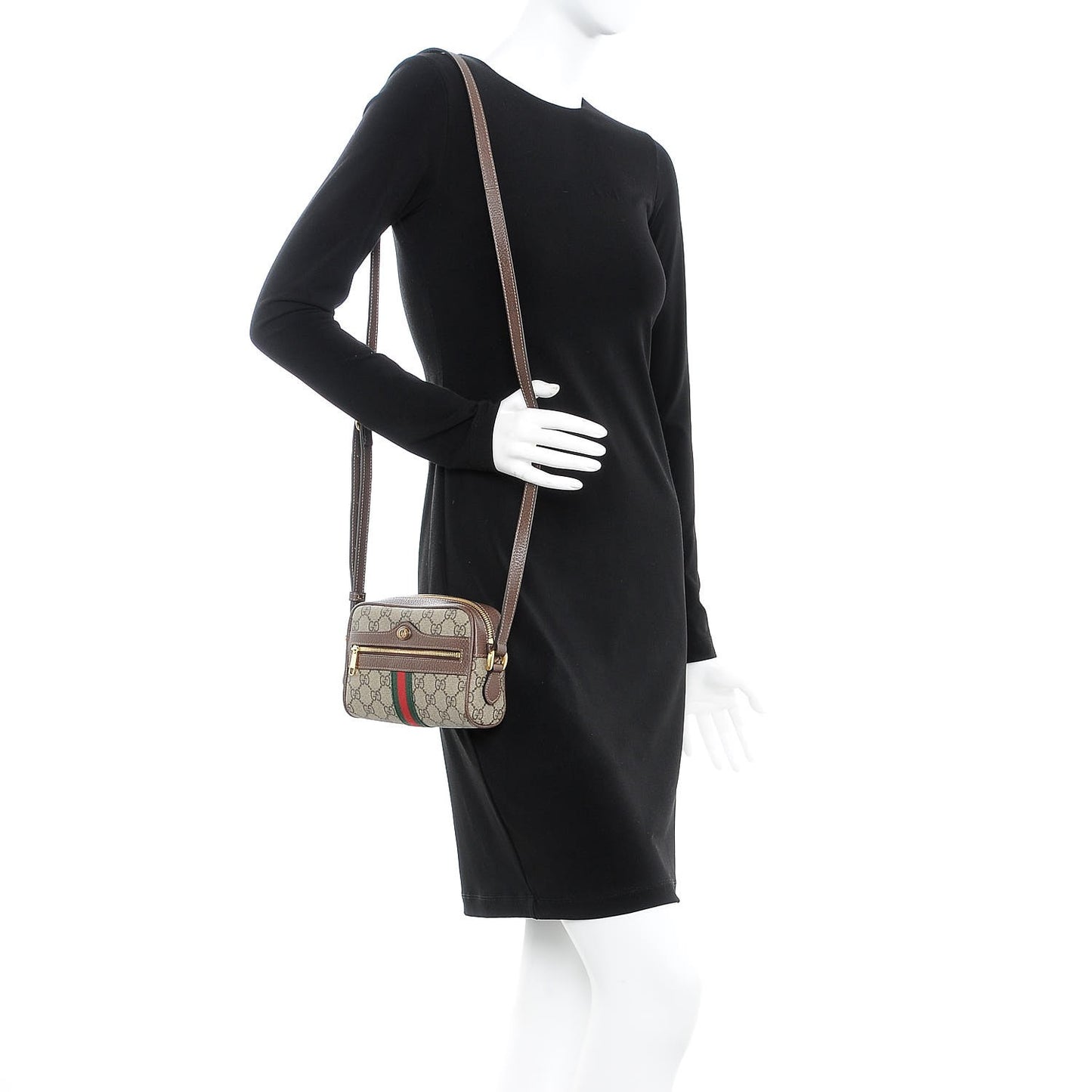GG Supreme Monogram Web Mini Ophidia Shoulder Bag Brown