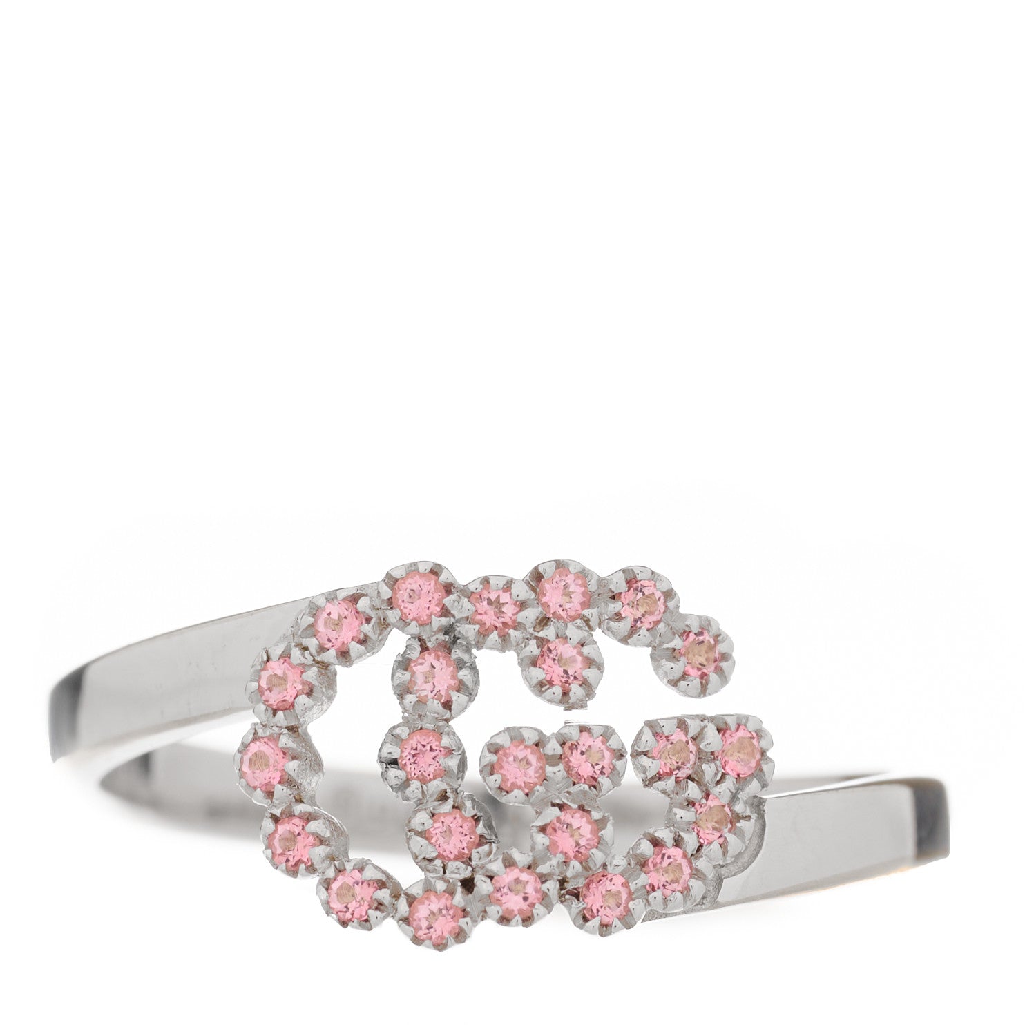 Gucci 18K White Gold Pink Topaz Running G Ring 51 5.75 1 of 6