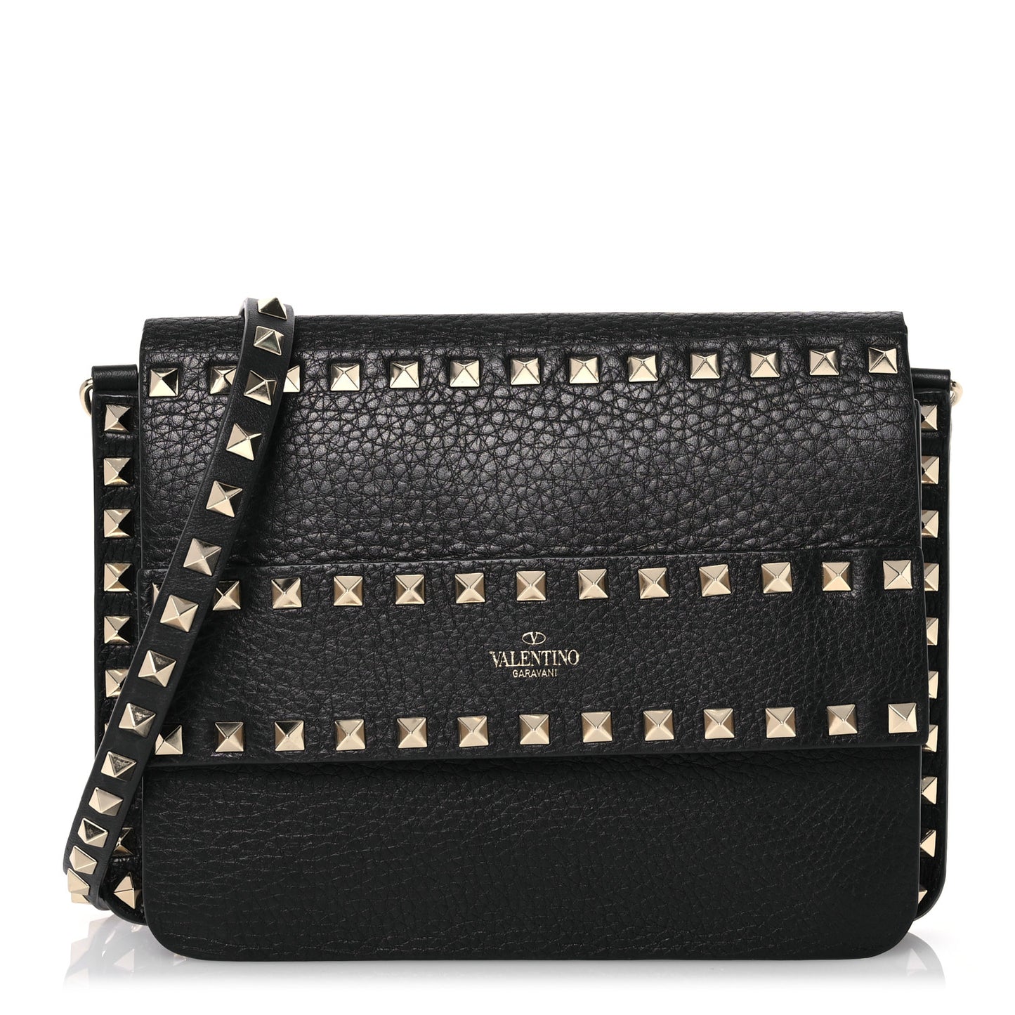 Vitello Rockstud Side Slip Crossbody Black