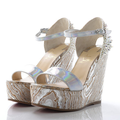 Christian Louboutin Specchio Laser Bellamonica 120 Wedge Sandals 35 Silver AB 3 of 8