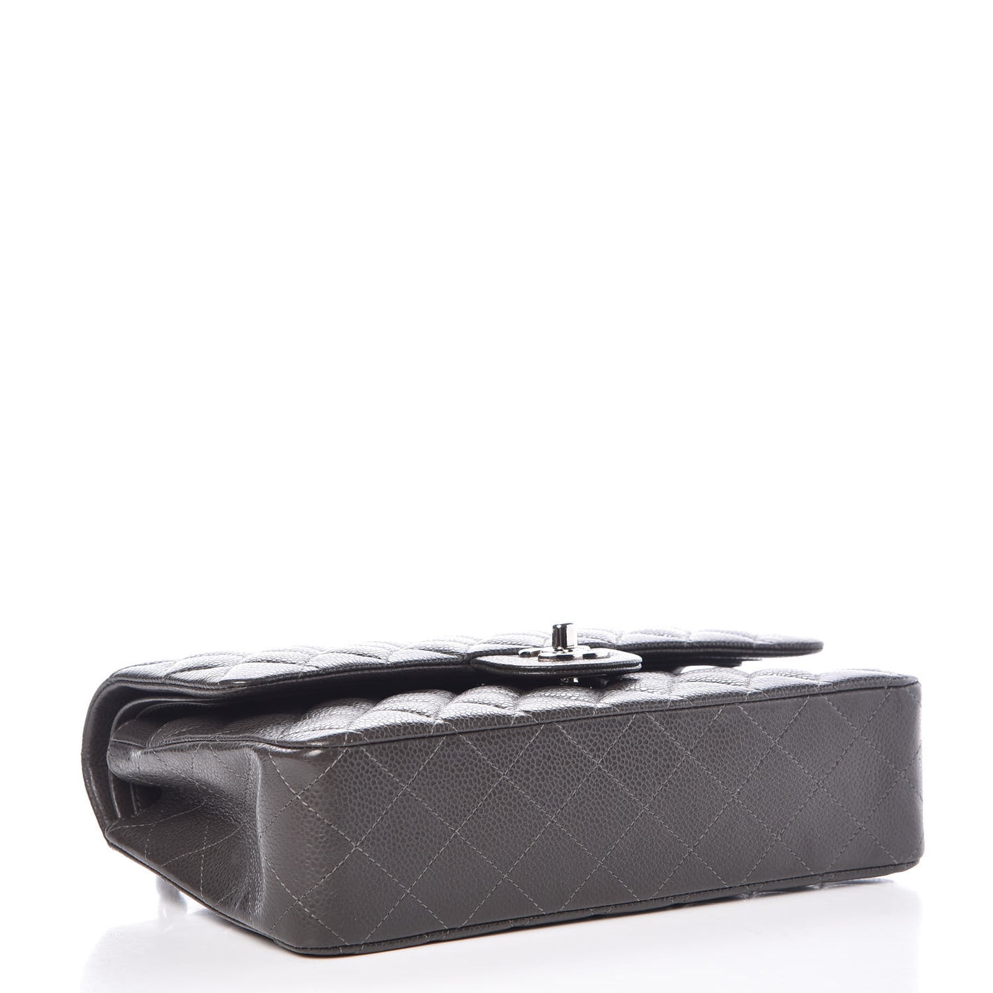 Caviar Quilted Medium Double Flap Dark Grey