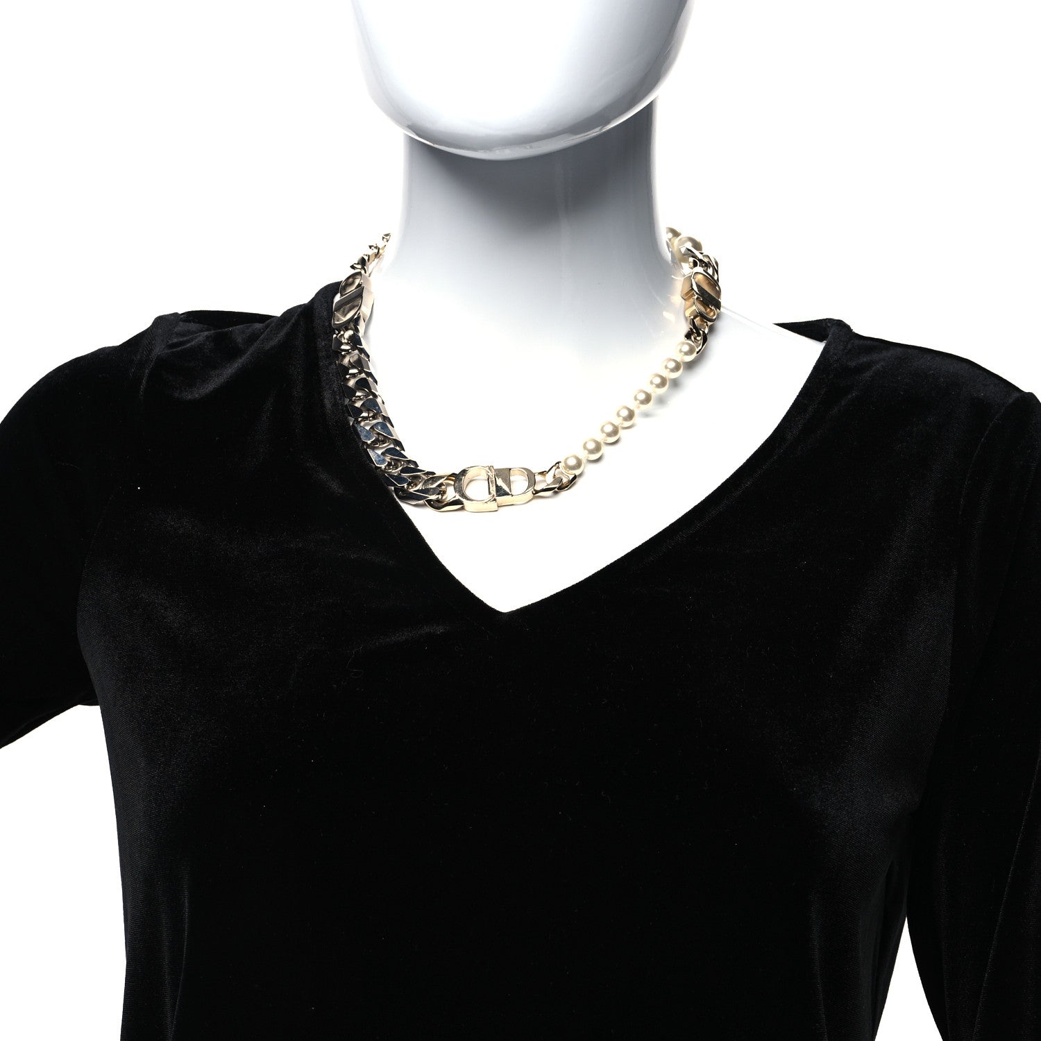 Christian Dior Metal Pearl Danseuse Etoile Chain Choker Necklace Gold Silver 2 of 5