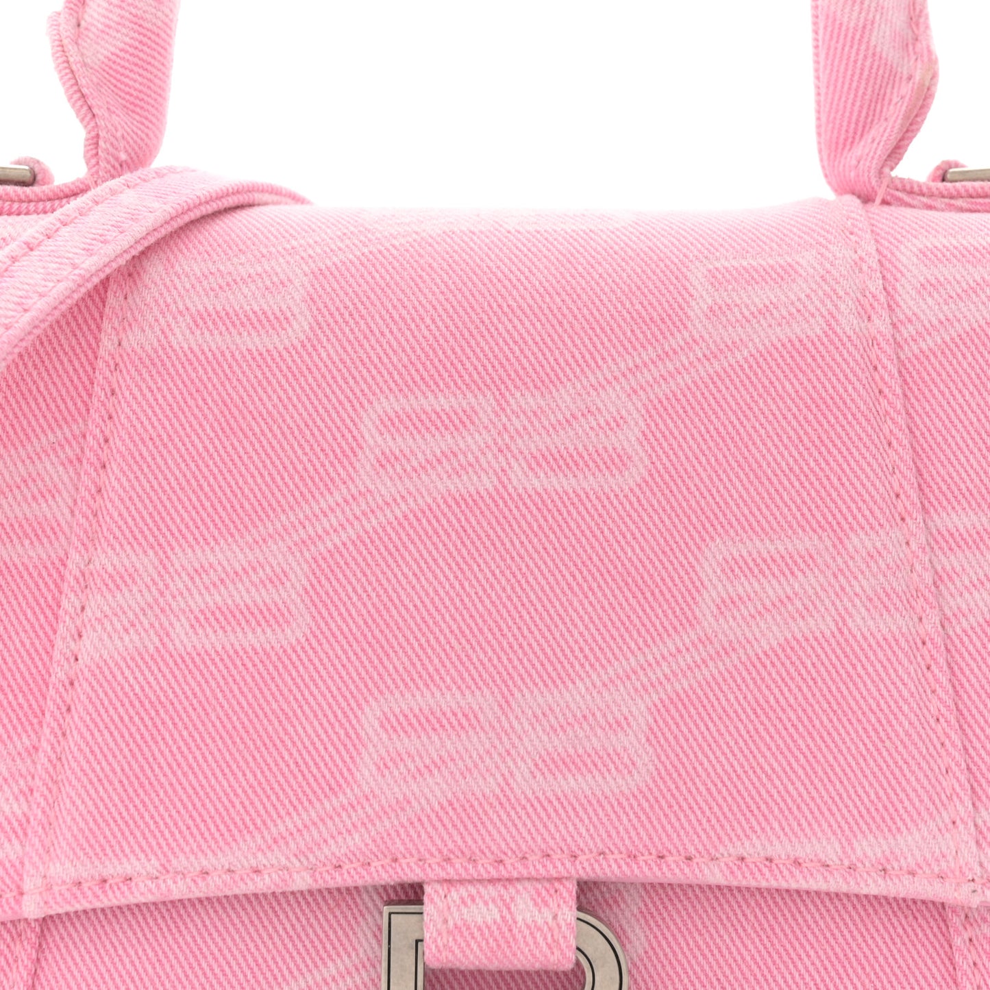 Washed Denim BB Monogram Hourglass Top Handle Bag Small Pink