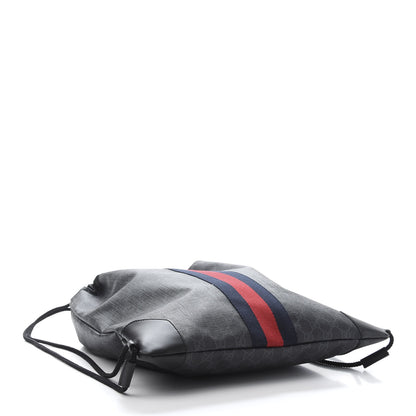 Gucci Soft GG Supreme Monogram Appia Calfskin Web Drawstring Backpack Black 3 of 10