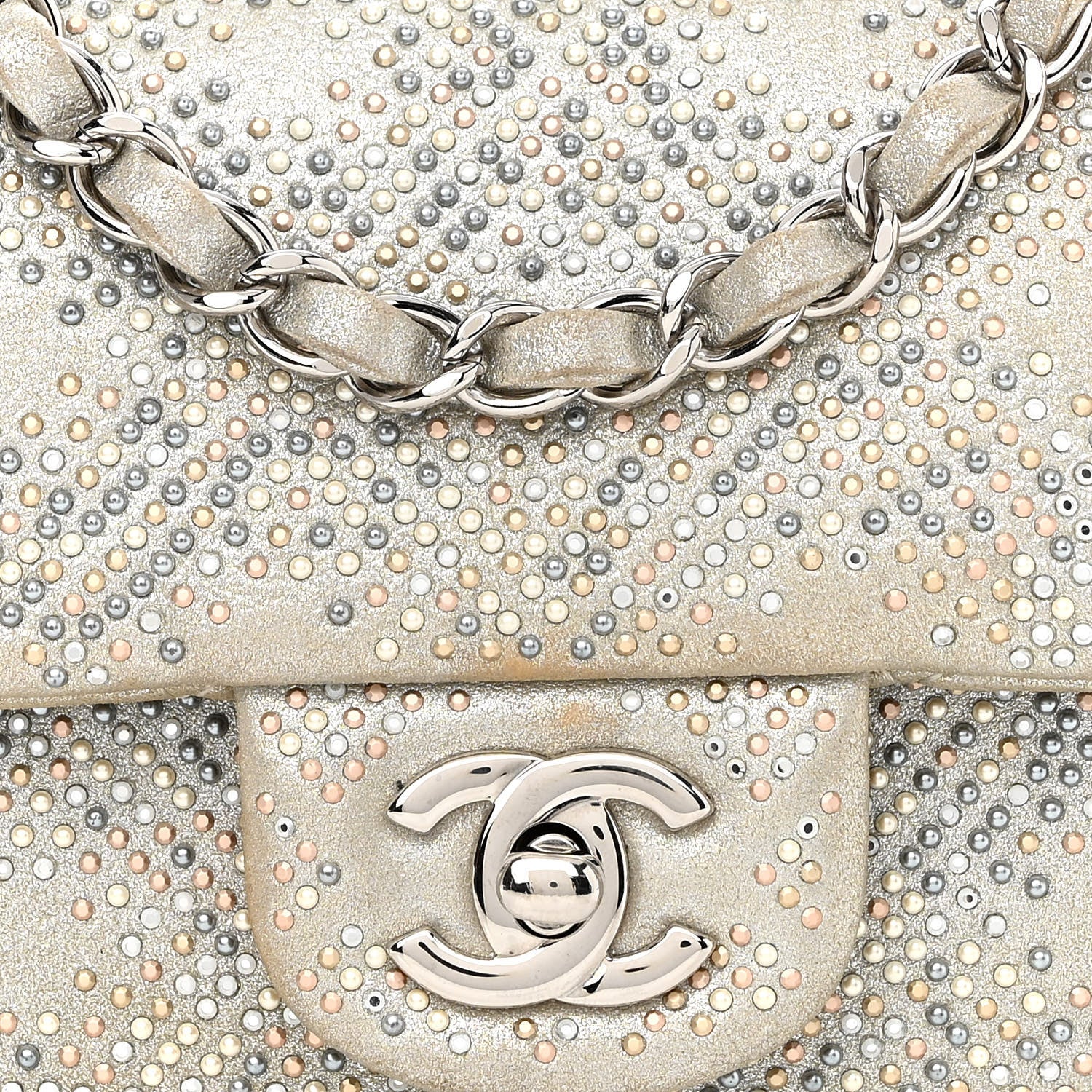 Chanel Iridescent Calfskin Studded Mini Flap Silver 8 of 19