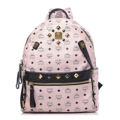 MCM Visetos Studded Medium Dual Stark Backpack Chalk Pink Black 1 of 8