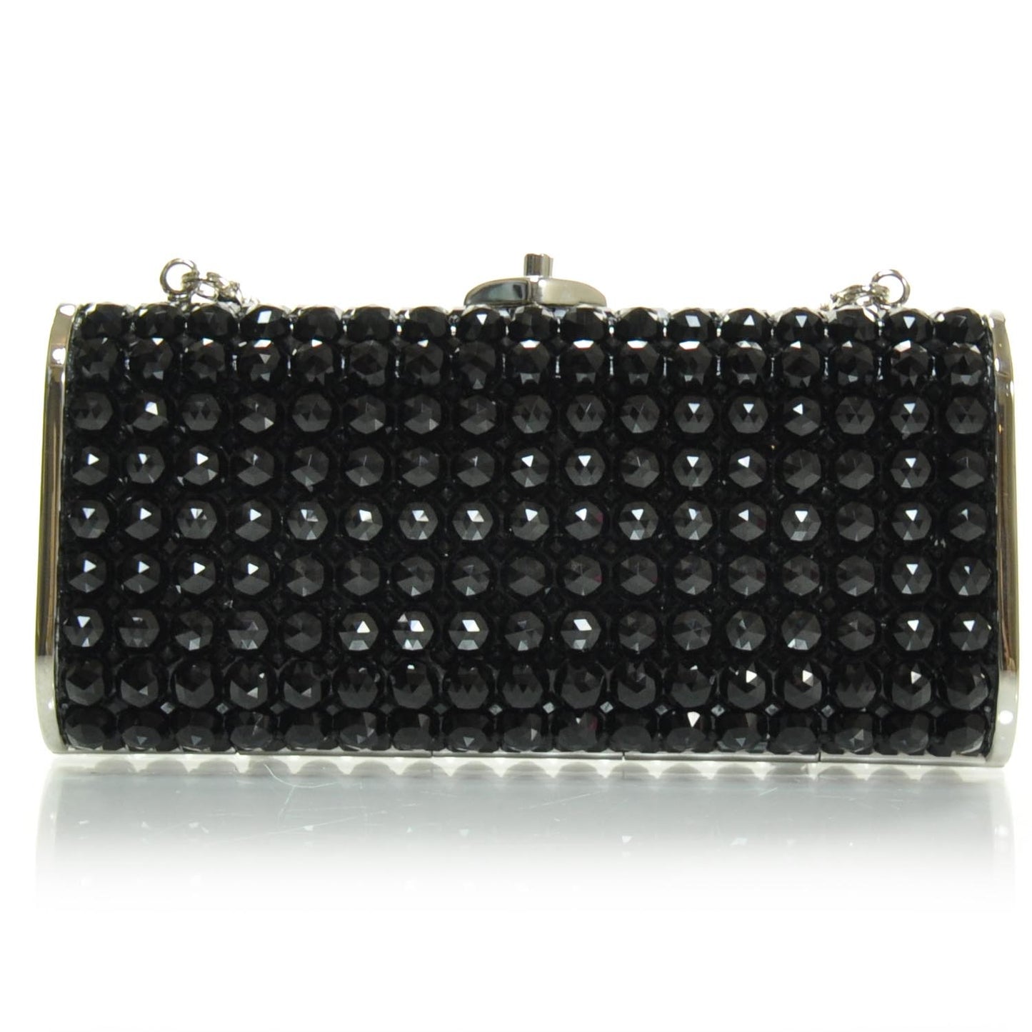 Black Austrian Crystal Studded Minaudiere Clutch