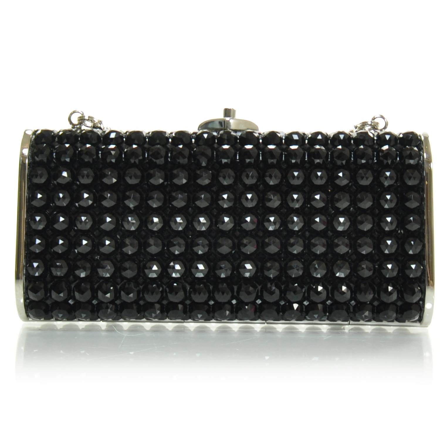 Judith Leiber Black Austrian Crystal Studded Minaudiere Clutch 1 of 8