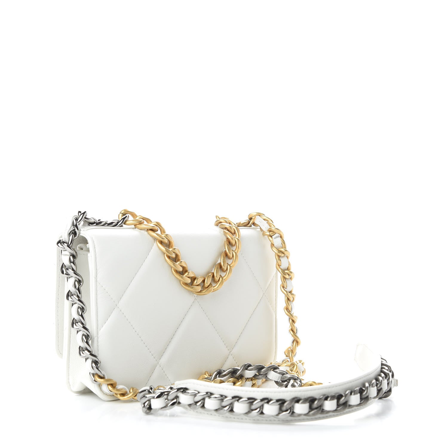 Chanel Shiny Goatskin Quilted 19 Wallet On Chain WOC White 3 of 10