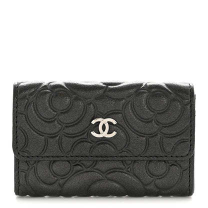 Chanel Goatskin Camellia Embossed Flap Card Holder Wallet Anthracite 1 of 9
