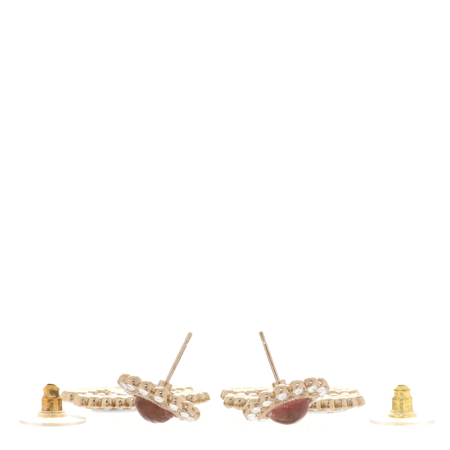 Crystal Pearl CC Drop Earrings Pink Gold