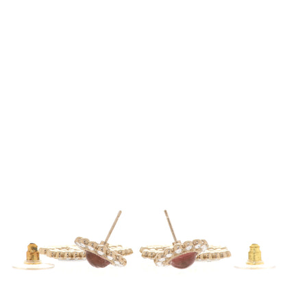 Chanel Crystal Pearl CC Drop Earrings Pink Gold 3 of 5