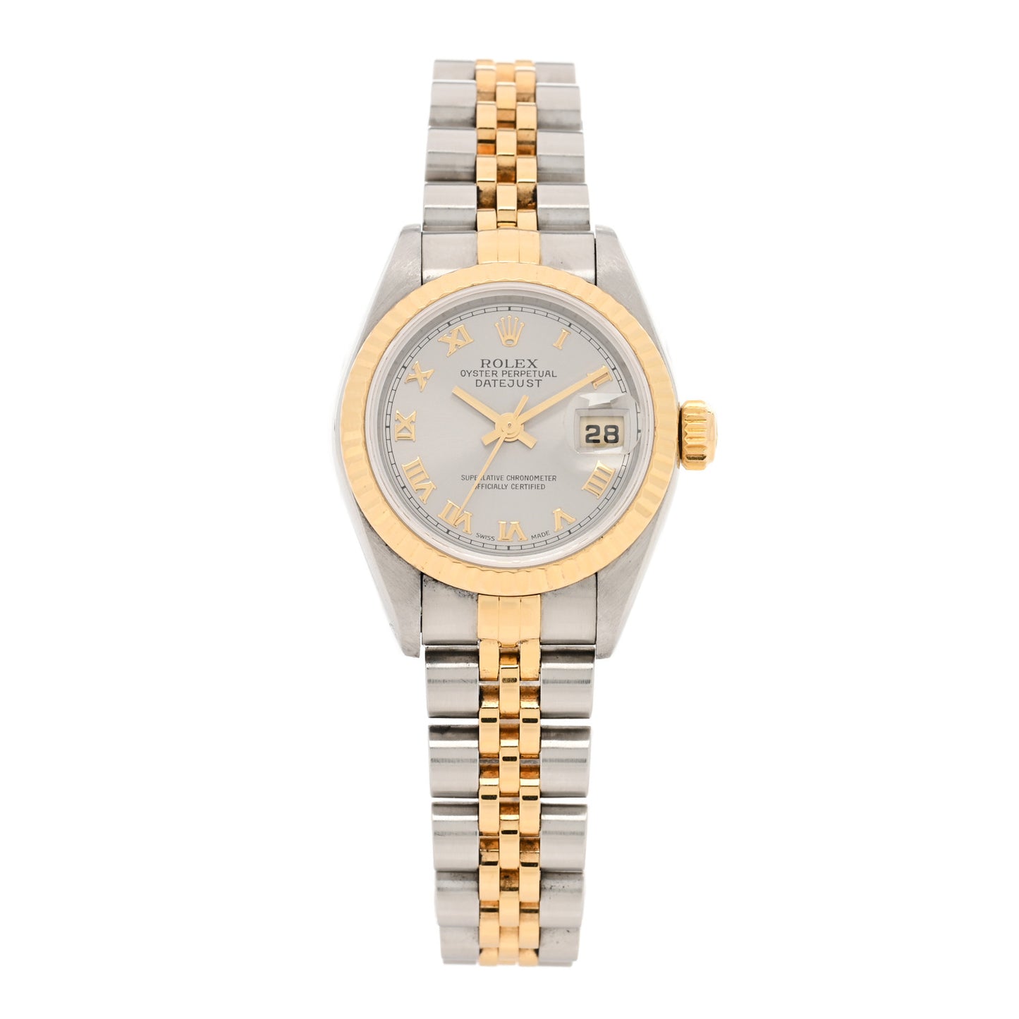 Stainless Steel 18K Yellow Gold 26mm Oyster Perpetual Datejust Watch Rhodium Roman 79173