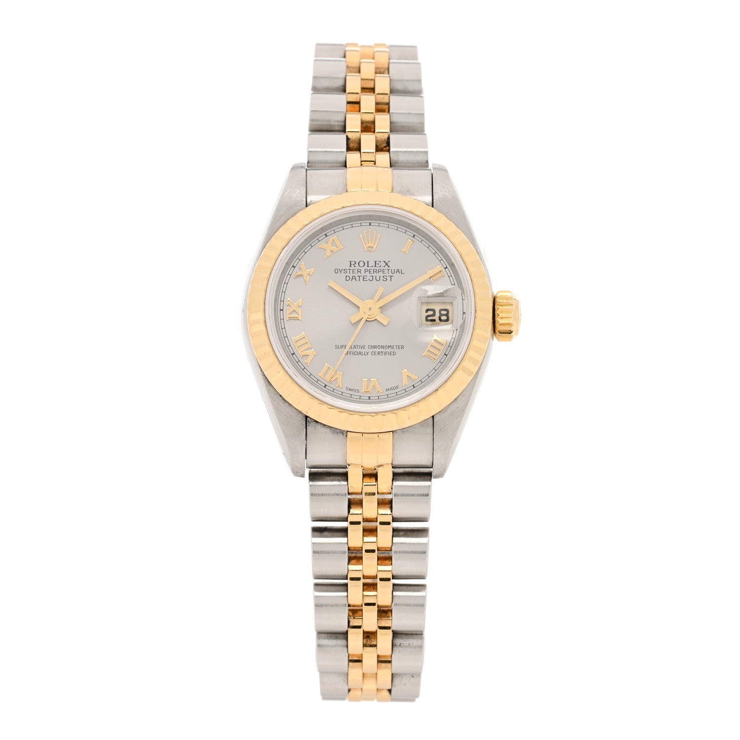 Rolex Stainless Steel 18K Yellow Gold 26mm Oyster Perpetual Datejust Watch Rhodium Roman 79173 1 of 4