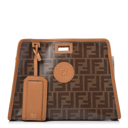 Fendi Glazed Fabric Vitello Century FF 1974 Stamp Patch Mini Peekaboo Defender Cover Mogano Panna Caramello 1 of 11