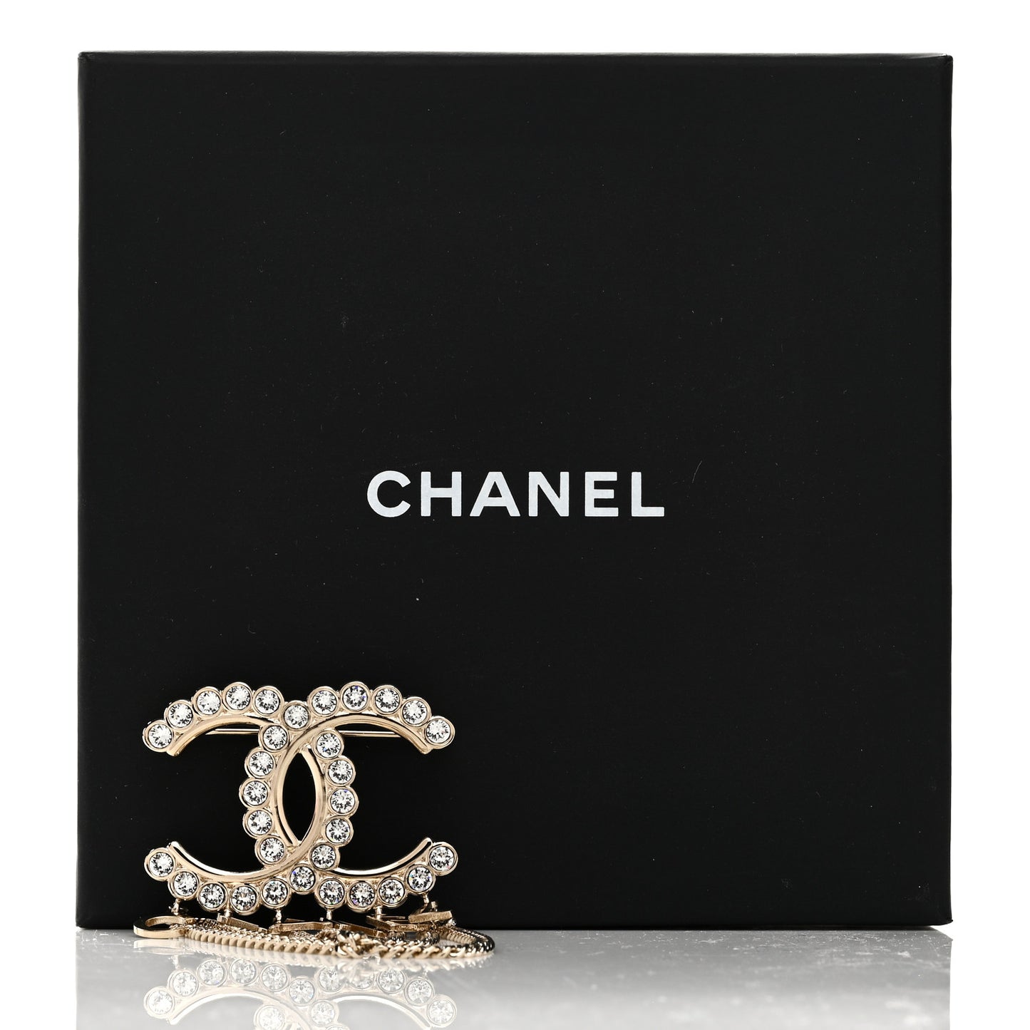 Metal Crystal Bow-tiful CC Chain Brooch Gold