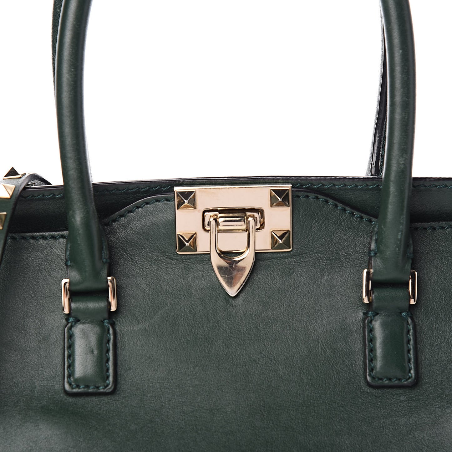 Vitello Rockstud Double Handle Tote Green