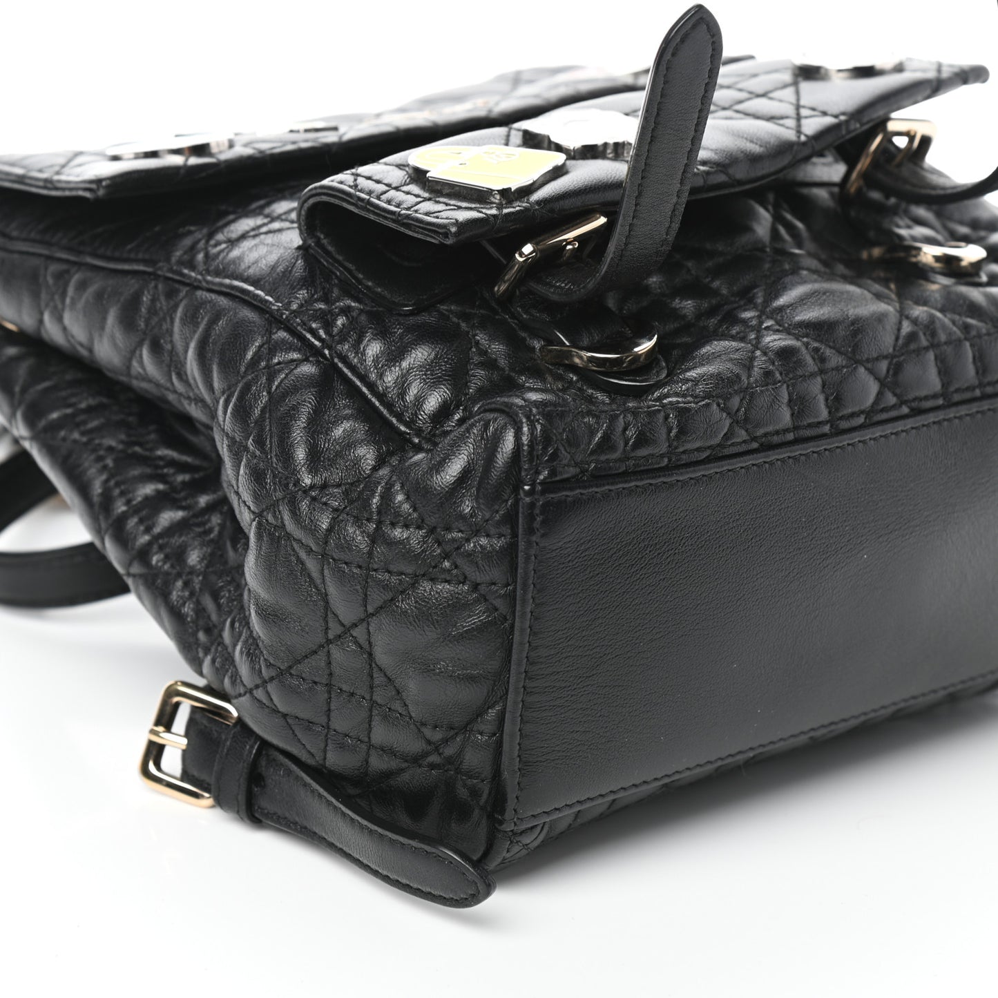 Lambskin Cannage Small Lucky Badge Stardust Backpack Black