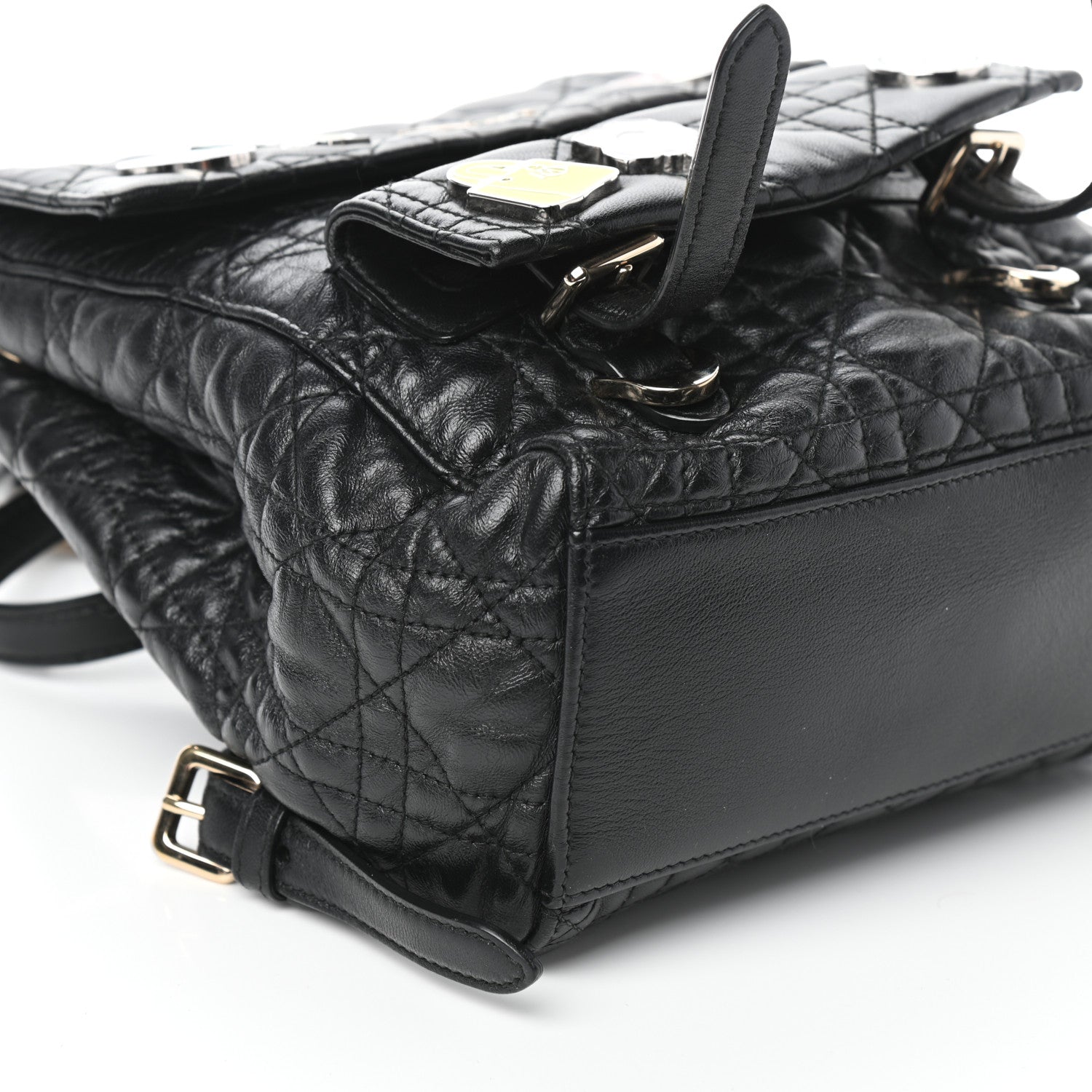 Christian Dior Lambskin Cannage Small Lucky Badge Stardust Backpack Black 8 of 9