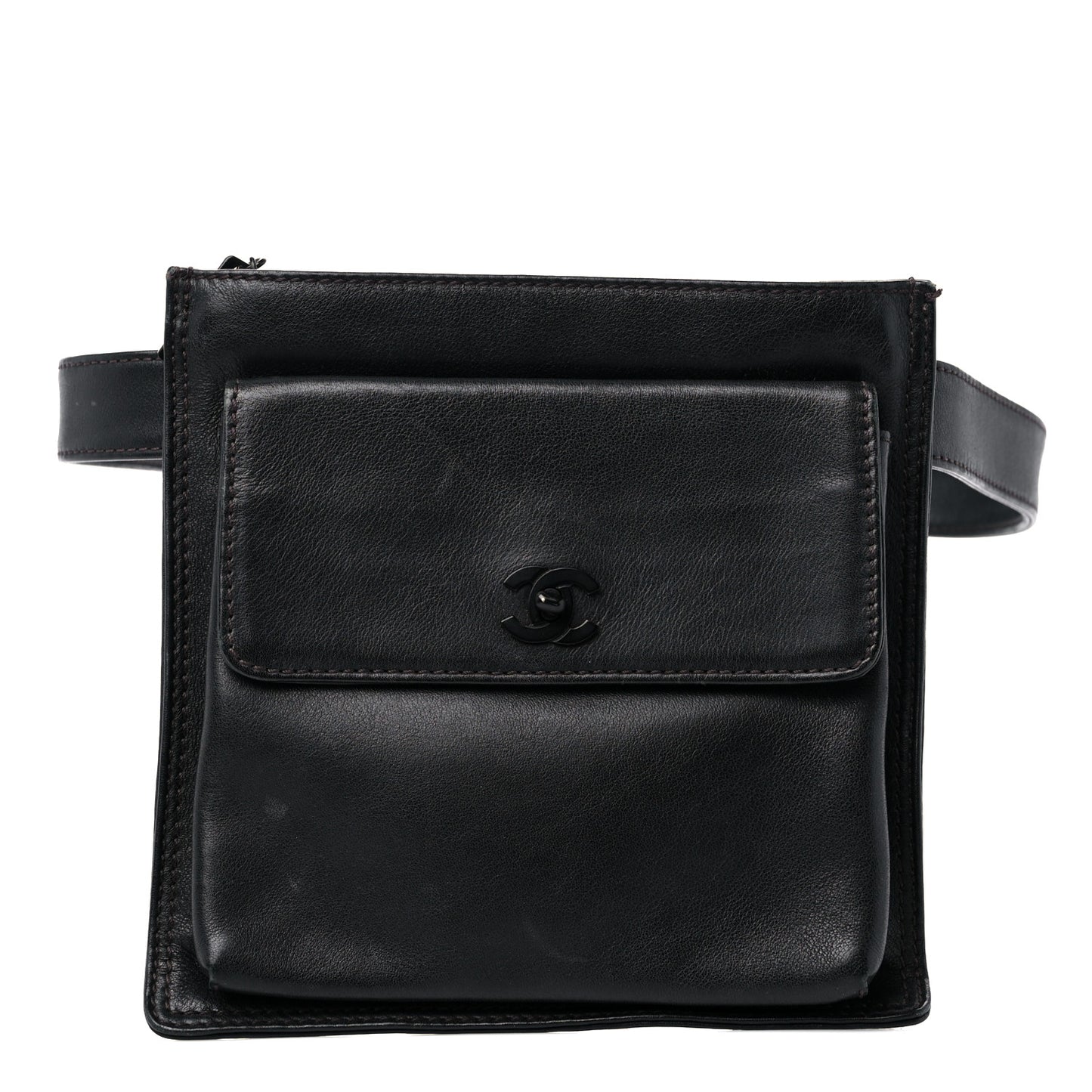 Lambskin Flap Waist Belt Bag 70 28 Black