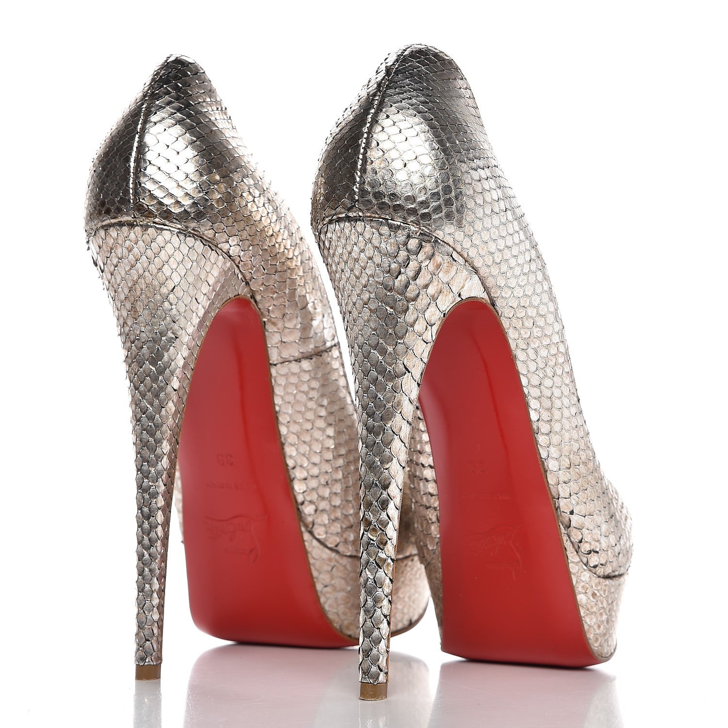 Christian Louboutin Metallic Python Lady Peep 150 Pumps 39 Antique Silver 4 of 10